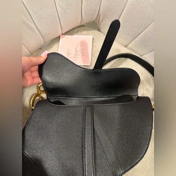 Dior Grained Leather Black Saddle with Strap - Picture 9 of 13